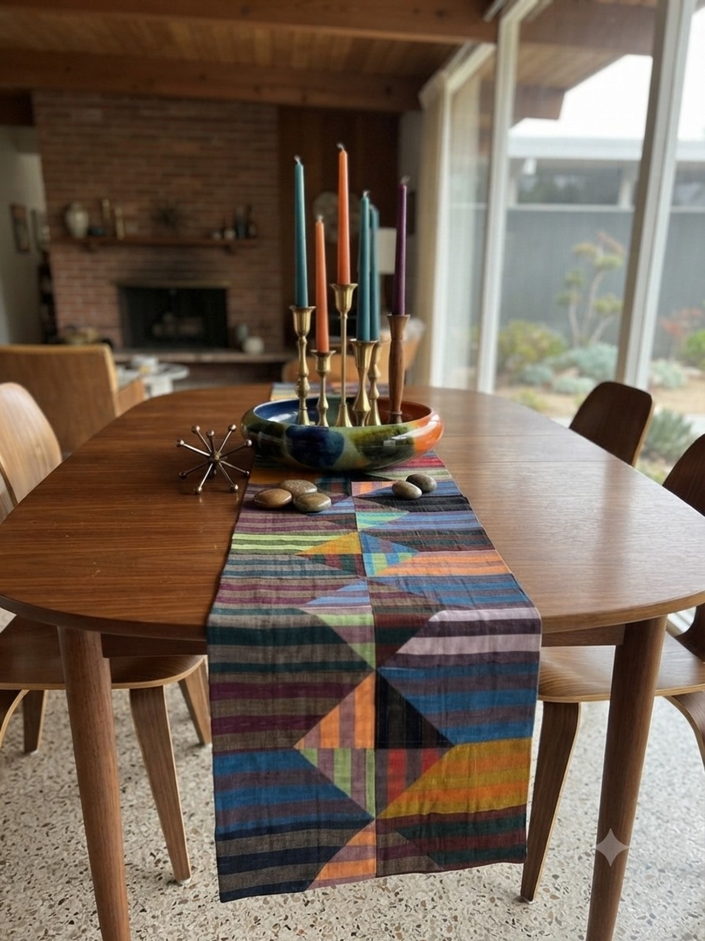 Vibrant Multicolor Geometric Stripe Table Runner
